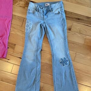 SO Light Blue Floral Appliqué Flare Jeans
